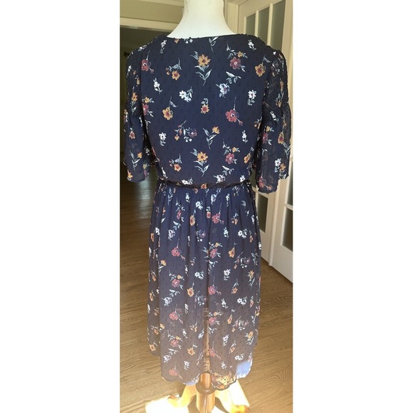 J.O.A. Dress Women's Small Navy Blue Pin Dot Delicate Floral Print Wrap - Picture 4 of 8